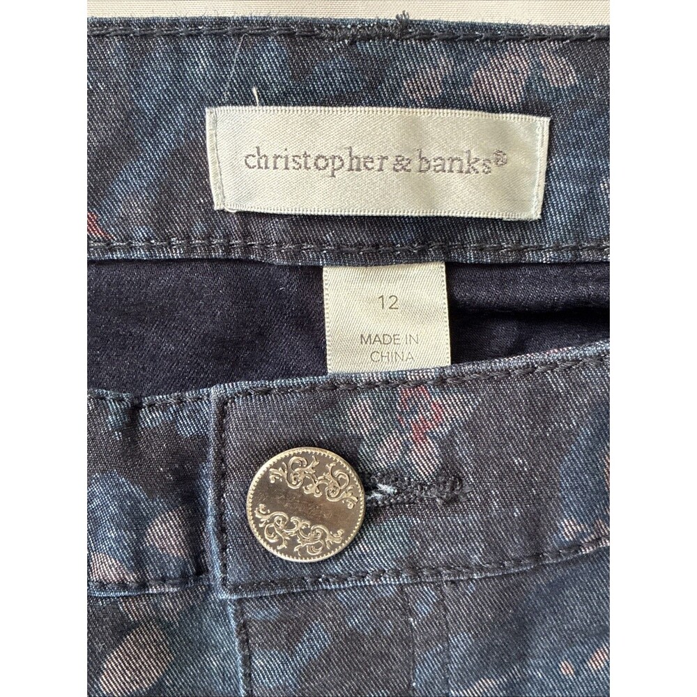 Christopher & Banks Dark Red Blue Printed Floral Twill Capri Cropped Pants Sz 12 - Picture 2 of 11